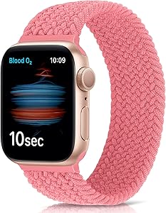 AVOD Braided Solo Loop Watch Band Compatible for Apple Watch SE Series 6 Straps 40mm 38mm Elastic Nylon Straps iWatch Compatible with 6/SE/5/4/3/2/1 (Pink, 38mm/40mm: #4 (144mm-150mm wrist))