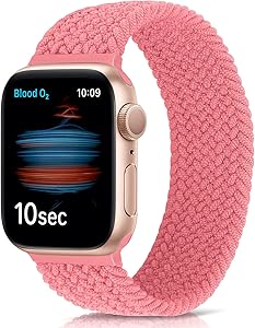 AVOD Braided Solo Loop Watch Band Compatible for Apple Watch SE Series 6 Straps 40mm 38mm Elastic Nylon Straps iWatch Compatible with 6/SE/5/4/3/2/1 (Pink, 38mm/40mm: #6 (157mm-164mm wrist))