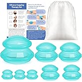 Nuanchu 8 Pcs 4 Sizes Cupping Therapy Set with Satin Bag Silicone Massage Cups Professional Cupping Therapy Vacuum Cup for Cellulite Joint Pain Muscle Pain(Clear Green)