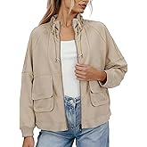 Fiona Jolin Womens Fall Casual Jackets Cotton Classic Zipper Fashion Coat Adjustable Stand Collar Streetwear with Pockets