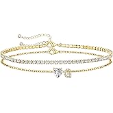 ABDOT Gold Initial Ankle Bracelets for Women Waterproof 14K Gold Filled Layered Anklets for Women Non Tarnish Women's Anklets Adjustable Large Ankle Summer Beach Foot Jewelry