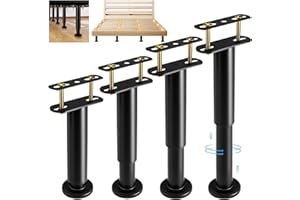 RIRC 4 Pcs Adjustable Height Bed Support Legs 7.08-12.6 inch, Upgrade Under Bed Center Support Leg with Wider Base, for Bed Frame/Bed Center Slat/Wooden/Furniture, Heavy Duty Metal Bed Replacement Legs