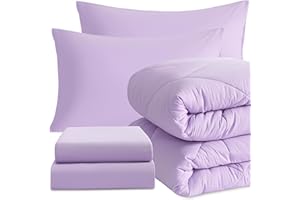 NTBAY Twin Comforter Set with Sheets, 5 Pieces Soft and Breathable Twin Bedding Set, Twin Bed in a Bag, Down Alternative Comforter Set Solid Color All Season, Kids Bedding Set, Light Purple