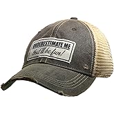 VINTAGE LIFE Underestimate Me That'll Be Fun Distressed Trucker Cap, Black, Cotton, Polyester, Indoor, Outdoor
