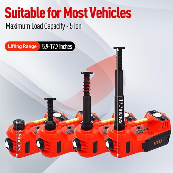 TRIHELPER ELECTRIC CAR JACK 5 TON 12V FLOOR JACK HYDRAULIC JACK STAND CAR LIFT JACK WITH INTEGRATED TIRE PUMP FOR SUV TRUCK SEDAN VEHICLE ROADSIDE EMERGENCY TIRE CHANGE