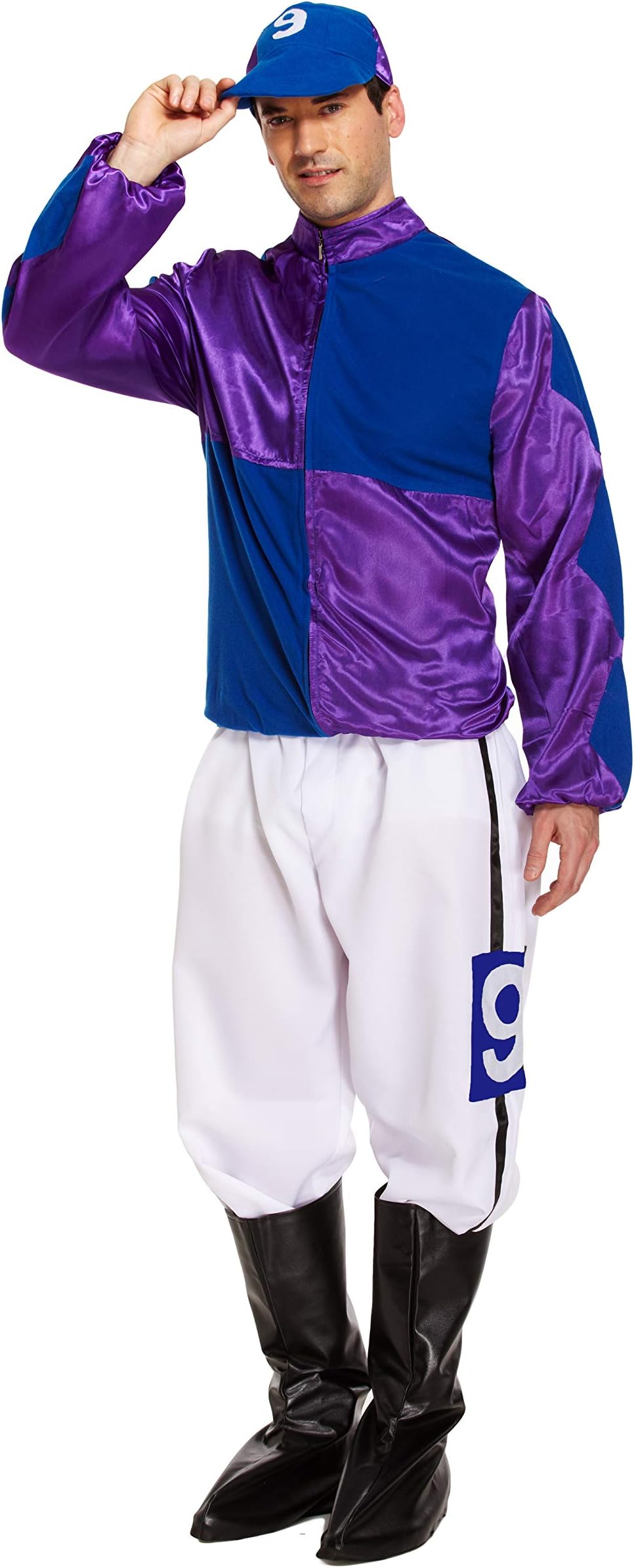 HENBRANDT Adult Mens Blue Purple Horse Jockey Costume Peaked Cap Boots