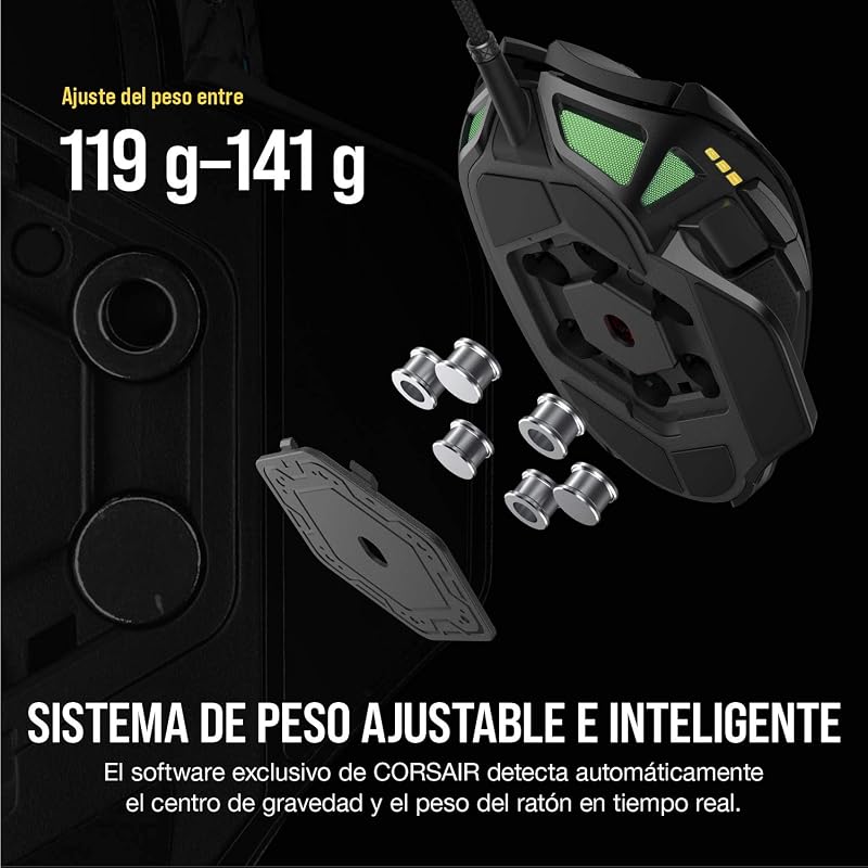NIGHTSWORD RGB FPS/MOBA Rato de jogo com fios - 18.000 DPI - 10 Botões Programáveis - Sistema de Peso - Compatível com iCUE - PC, Mac, PS5, PS4, Xbox - Preto