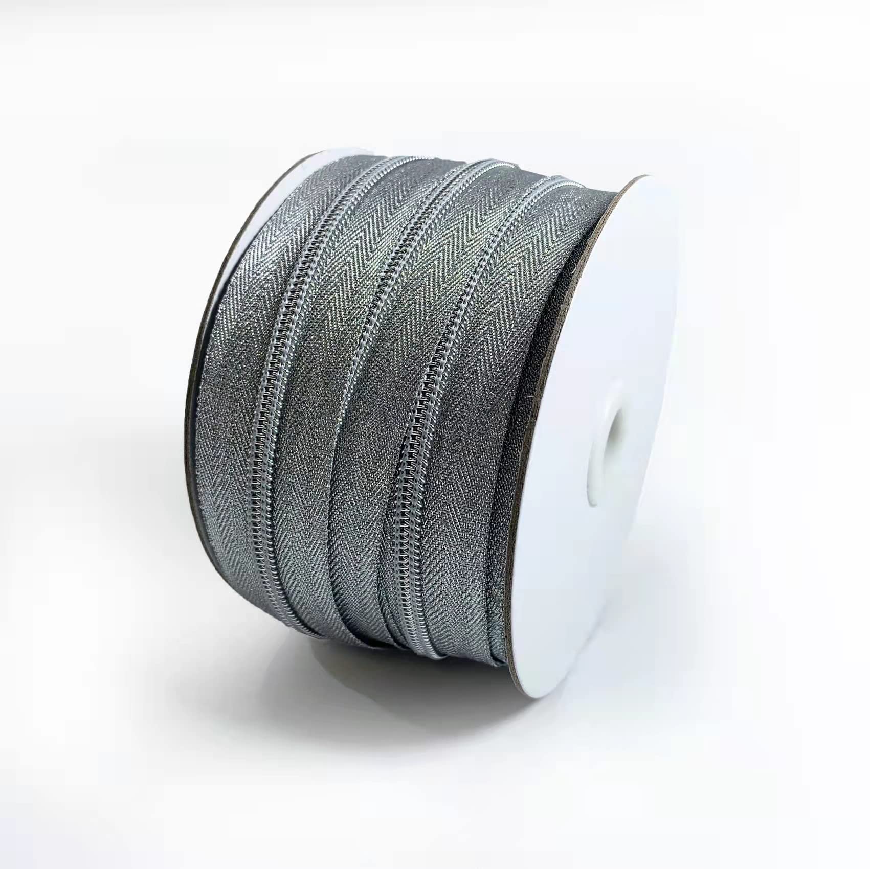 25 Metres/Continuous Nylon Zipper, with 25 Metal Sliders #5, Zip for Sewing Clothes, Crafts, Sewing, Grey and Silver Zipper, (25 m, 888)