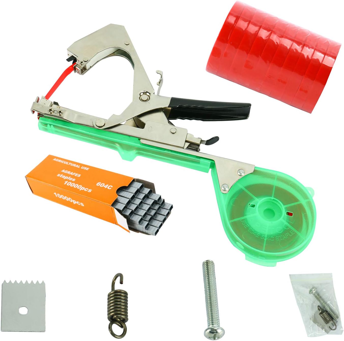 Homend Tying Machine for Plant and Garden Plant Tapetool Tapener with 10 Rolls Tape Set and 10000pcs Staples for Vegetable, Grape, Tomato,Cucumber, Pepper and Flower