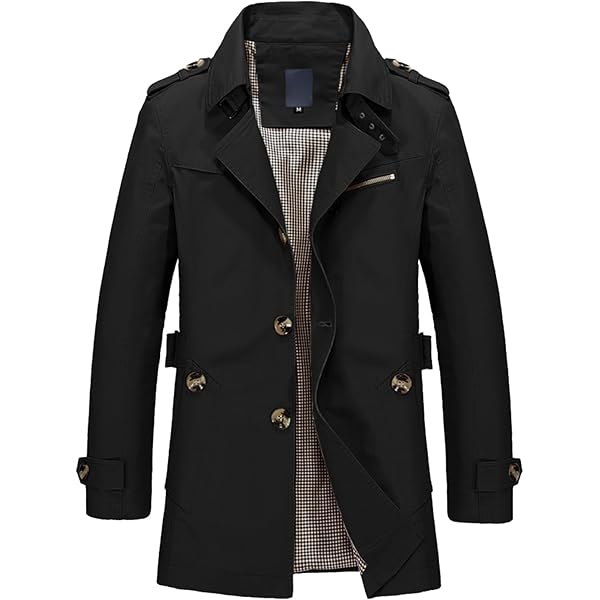 ZWRXW Mens Trench Coats Slim Fit Single Breasted Lightweight