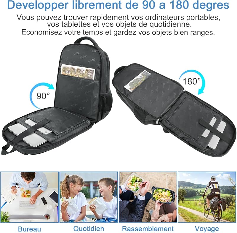 Sac a Dos Ordinateur avec Isotherme Repas, Sac à Dos Portable 17"