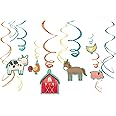 Swirl Decorations (Pack of 12) - 5" & 7" - Foil & Plastic Hanging Swirls - Perfect for Memorable Birthday Parties, Barnyard Birthday