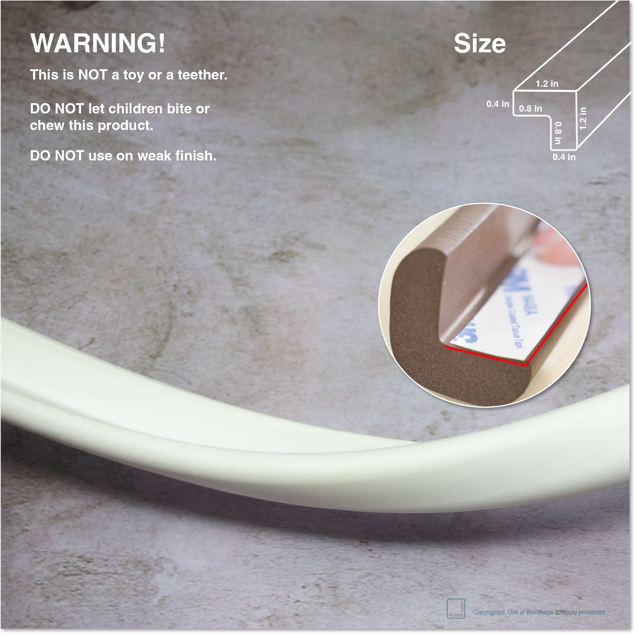 Roving Cove HeftyFit Edge Protector for Baby Proofing (12ft Large Edge Only), Heavy-Duty Soft Furniture Edge Bumper Guards, Desk Edge Cushion, Wall Corner Covers, 3M Adhesive, Oyster White (Off White)
