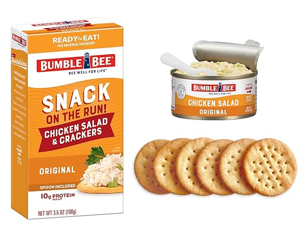BUMBLE BEE SNACK ON THE RUN CHICKEN SALAD WITH CRACKERS KIT, 3.5 OZ – READY TO EAT, SPOON INCLUDED – SHELF STABLE & CONVENIENT PROTEIN SNACK