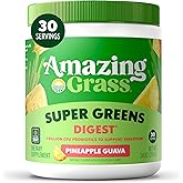Amazing Grass Greens Blend Digest: Super Greens Powder Smoothie Mix for Digestion Support with Organic Spirulina, Chlorella, Beet Root Powder, Digestive Enzymes & Probiotics, 30 Servings