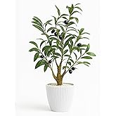 AceList Faux Olive Tree, 16.9 Inches Small Fake Olive Trees with White Pot, Realistic Fake Tree Potted Plant and Lifelike Fruits for Home Room Modern Farmhouse Decor