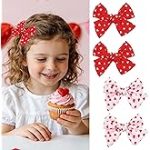 AnyDesign 4Pcs Valentine' s Day Hair Bow Clips Love Heart Bow Clip Grosgrain Ribbon Alligator Clips Red White Mini Heart Hair Barrettes for Girls Toddlers Teens Kids Women Hairstyle Accessories