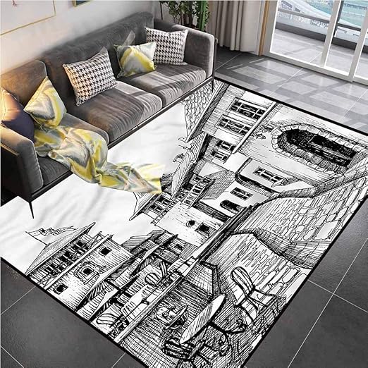 Area Rug Print Large Rug Mat Cityscape, Old Town Street