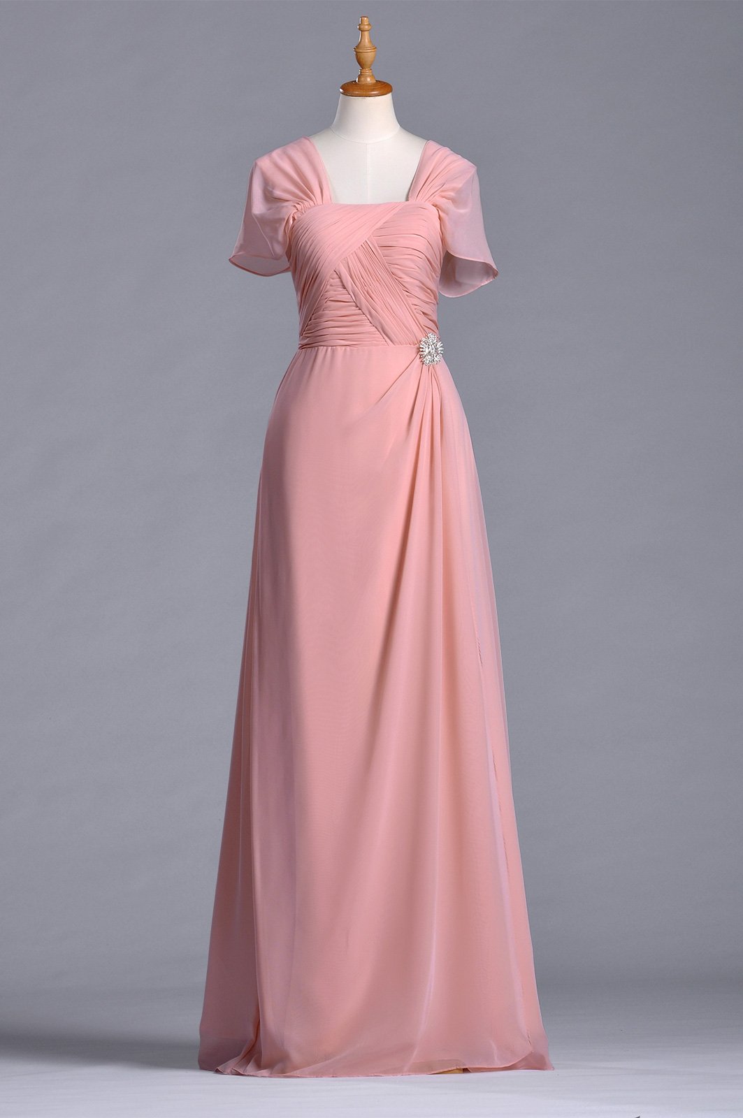 Formal Pleated Chiffon Bateau Sleeveless Sheath Long Mother of The