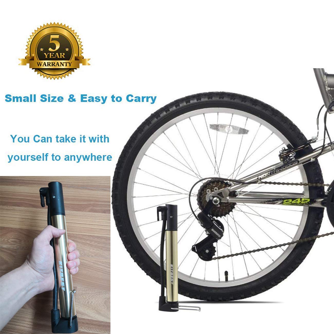 Kitbest Bike Pump, Portable Bicycle Floor Pump with Glueless Puncture