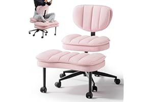 HOMRELEXA Cross Legged Office Chair, Ergonomic Cloud Criss Cross Desk Chair, Meditation Chair with Wheels, Height Adjustable Seat for ADHD, Wide Kneeling Chair with Back Support, Pink