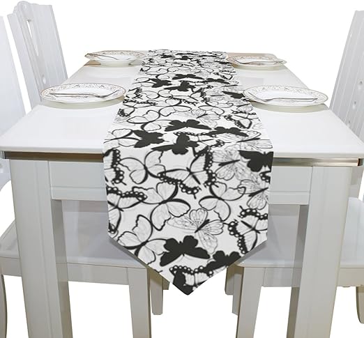 Amazon Com Blue Viper Butterflies Black And White Table Runner