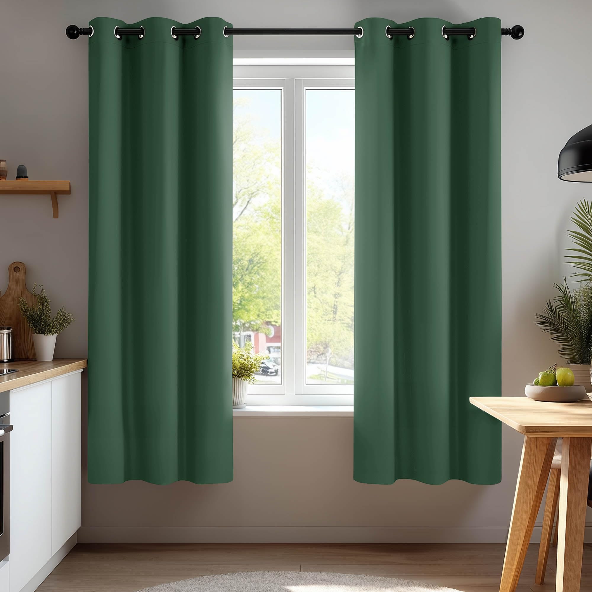 Deconovo Home Decorative Thermal Insulated Curtains Blackout Curtains Eyelet Curtains for Girls Bedroom Dark Green W52 x L54 Inch Two Panels