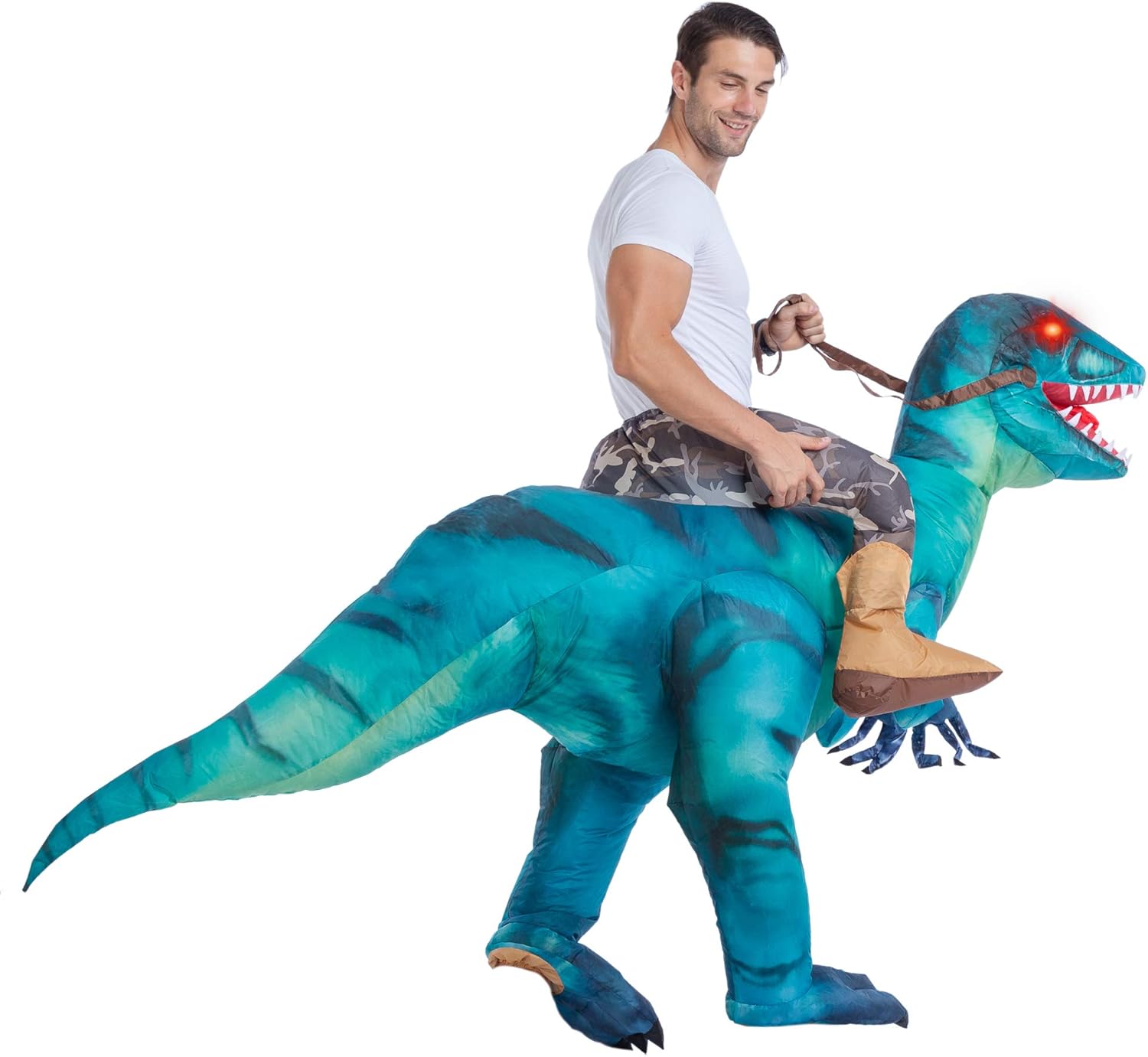 Spooktacular Creations Inflatable Raptor Riding a Raptor Dinosaur Deluxe Costume - Adult (Blue): Clothing