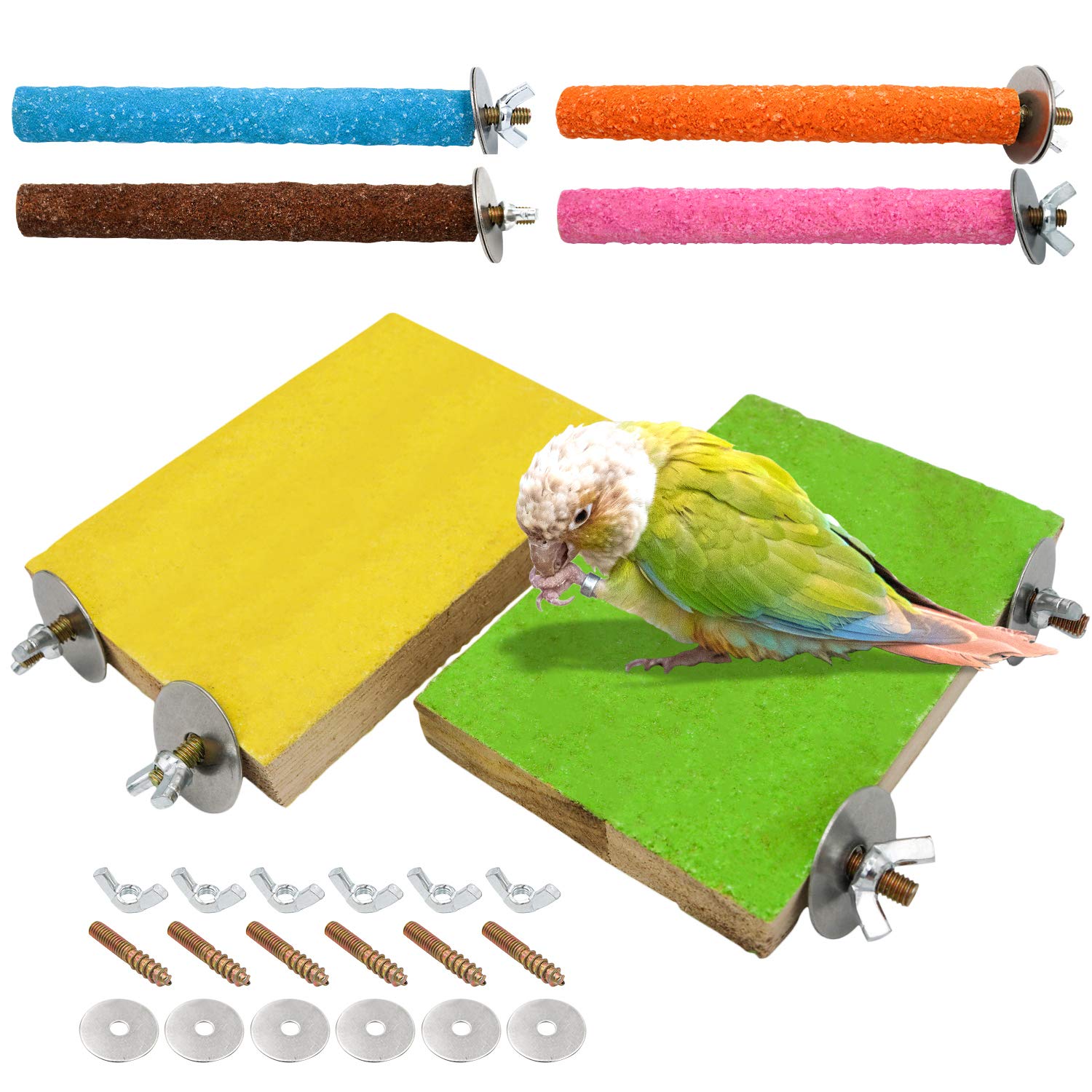 Photo 1 of 6 Pcs Bird Perch Stand Toy, Wood Parrot Stand Platform Colorful Sand Paw Grinding Stick Cage Accessories Exercise Toys for Cockatiel Conure Budgies Parakeet Lovebird Hamster Gerbil Rat Mouse (6 Pcs)
