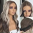 mytonecoo Wear and Go Glueless Pre Cut Lace Wigs for Beginner Highlight Blonde mix Brown Body Wave Synthetic Lace Front Wig for Women Pre Plucked Hairline 20inches 3 Seconds to Wear Daily Use
