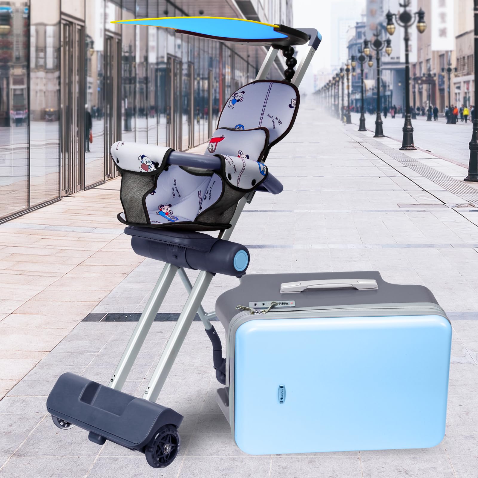 LemoHome Expandable Luggage with Spinner Wheels,Large Suitcases with Child Seat Design,Hard Luggage for Women and Men,20 inch Hardside Carry on Luggage for Travel (Blue visor)