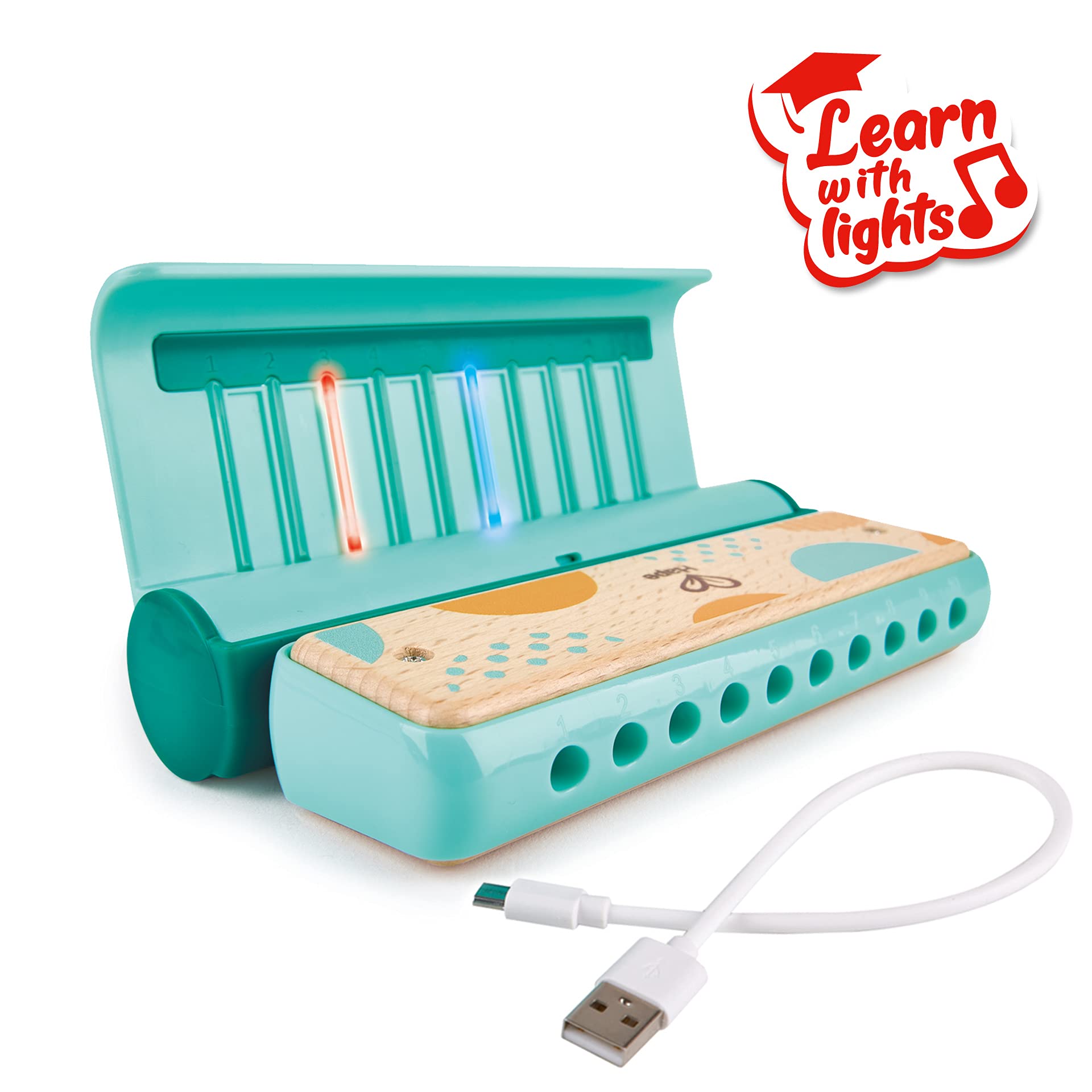 Hape Learn with Lights Harmonica | USB Charging Capabilities | Leaning and Band Mode | Musical Instrument