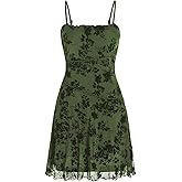 CIDER Women's Gothic Dresses Summer Mini Dress Lace Mesh Square Neck Sleeveless Spaghetti Strap Party Goth Y2K Fall
