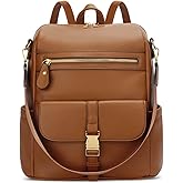 KKXIU Backpack Purse for Women - PU Leather Ladies Backpack for Daily with Anti-Theft Lock Pocket, Compact Daypack for Essentials with Large Capacity, 13x14x5.2 Inch (Brown)