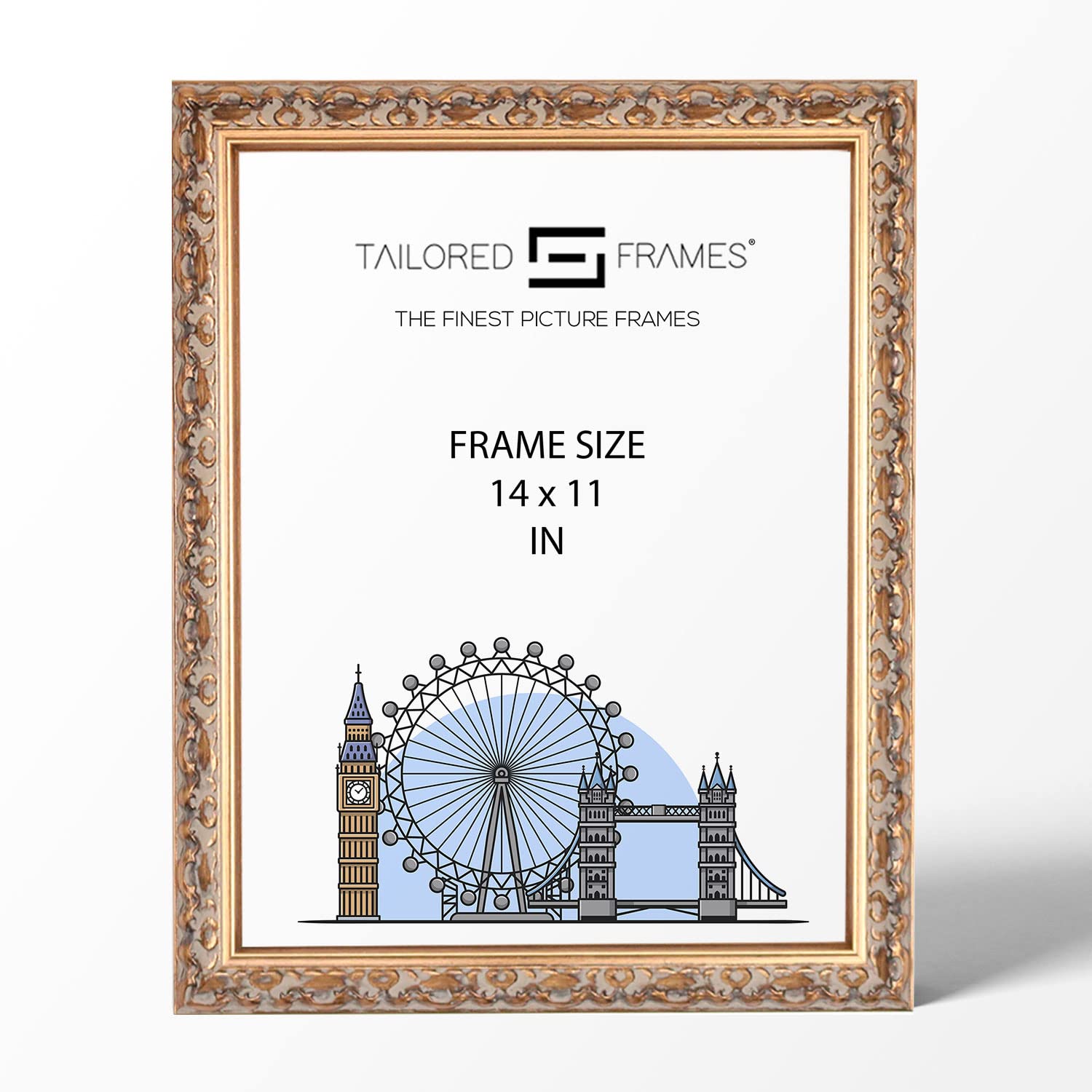 Tailored Frames Vienna Gold 14" x 11" | Rustic Style Vintage Single Picture Frame | Wall Hanging Type | Photo Frame Without Mount