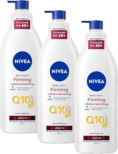 NIVEA Q10 60+ Mature Skin Body Lotion 400ml Triple Pack Argan Oil Q10
