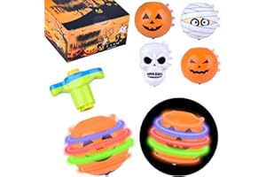 HARKTA Halloween Toys,4pcs Light Up Spinning Tops with Flash & Music,Halloween Basket Stuffers for Party Favors Supplies,Halloween Treats Non Candy for Kids Goodie Bag Fillers Classroom Prizes for Boys Girls