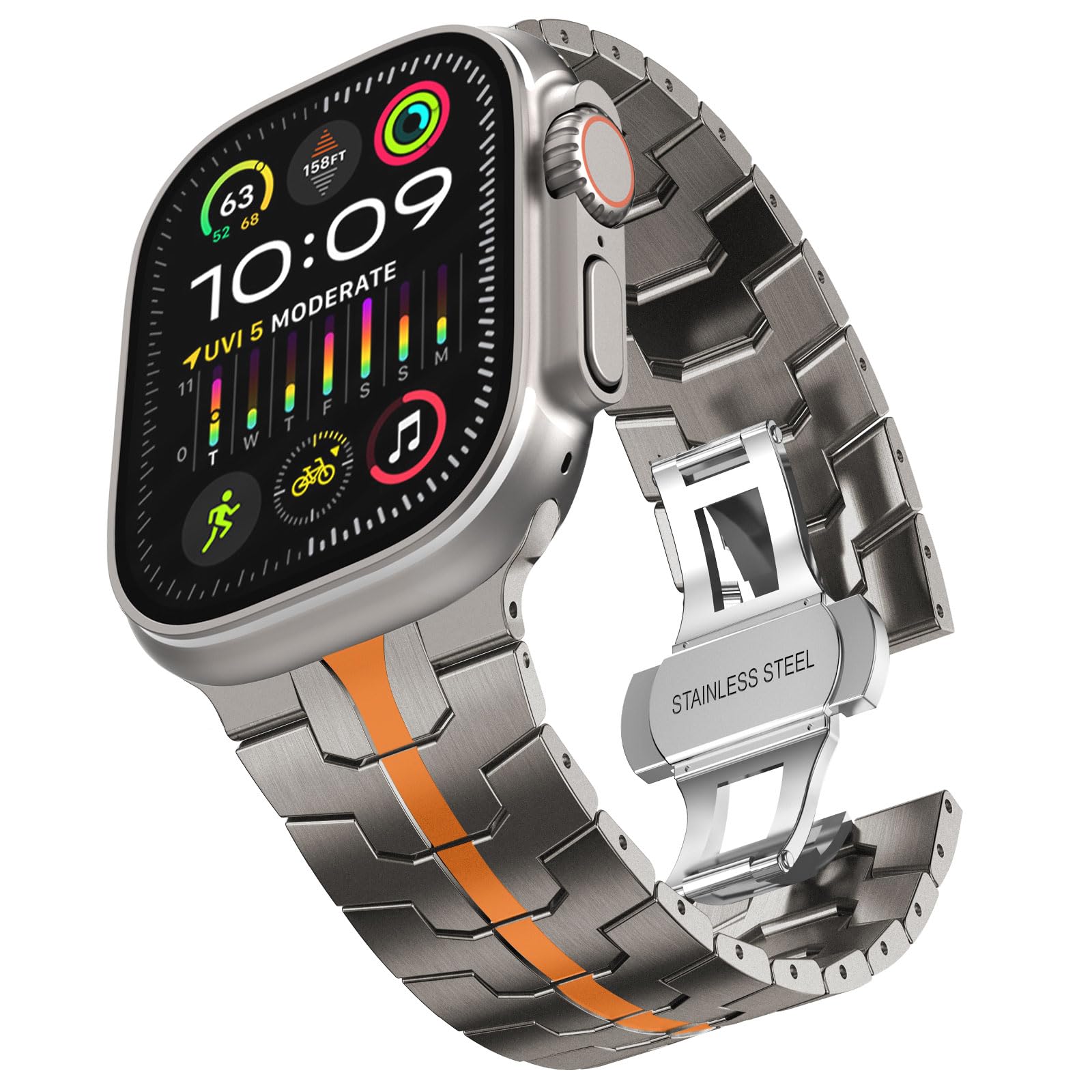KADES 49mm 46mm 45mm 44mm 42mm(series 3 2 1) Compatible with Apple Watch Strap,Metal Strap Link Bracelet Replacement Band for iWatch Ultra 3/Ultra 2 1/Series 11 10 9 8 7 6 5 4 3 2 1 SE,Titanium/Orange
