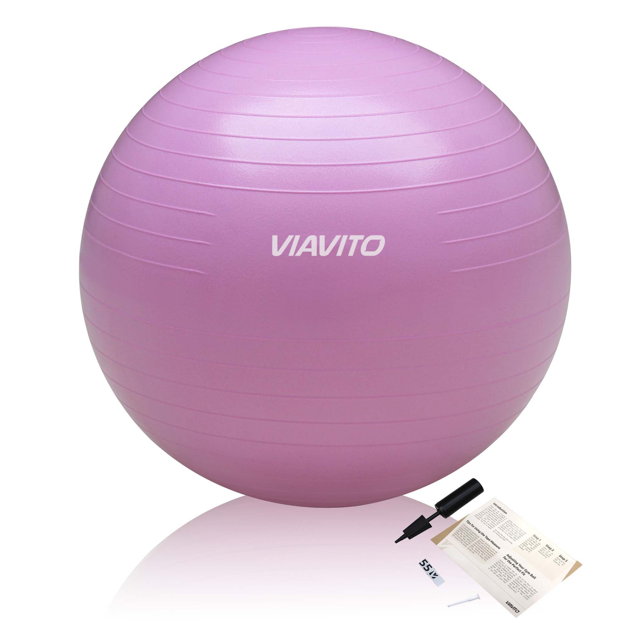 VIAVITO 200kg Anti-Burst Gym Swiss Ball with Pump - Pink - 55cm