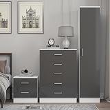 Reflect Grey Gloss & Matt White Wardrobe, Chest & Bedside Table Set view 3