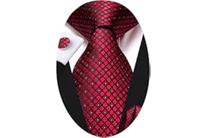 Hi-Tie Men's 63 Inches Extra Long Tie and Silk Pocket Square Necktie Set with Cufflinks Formal Party Wedding