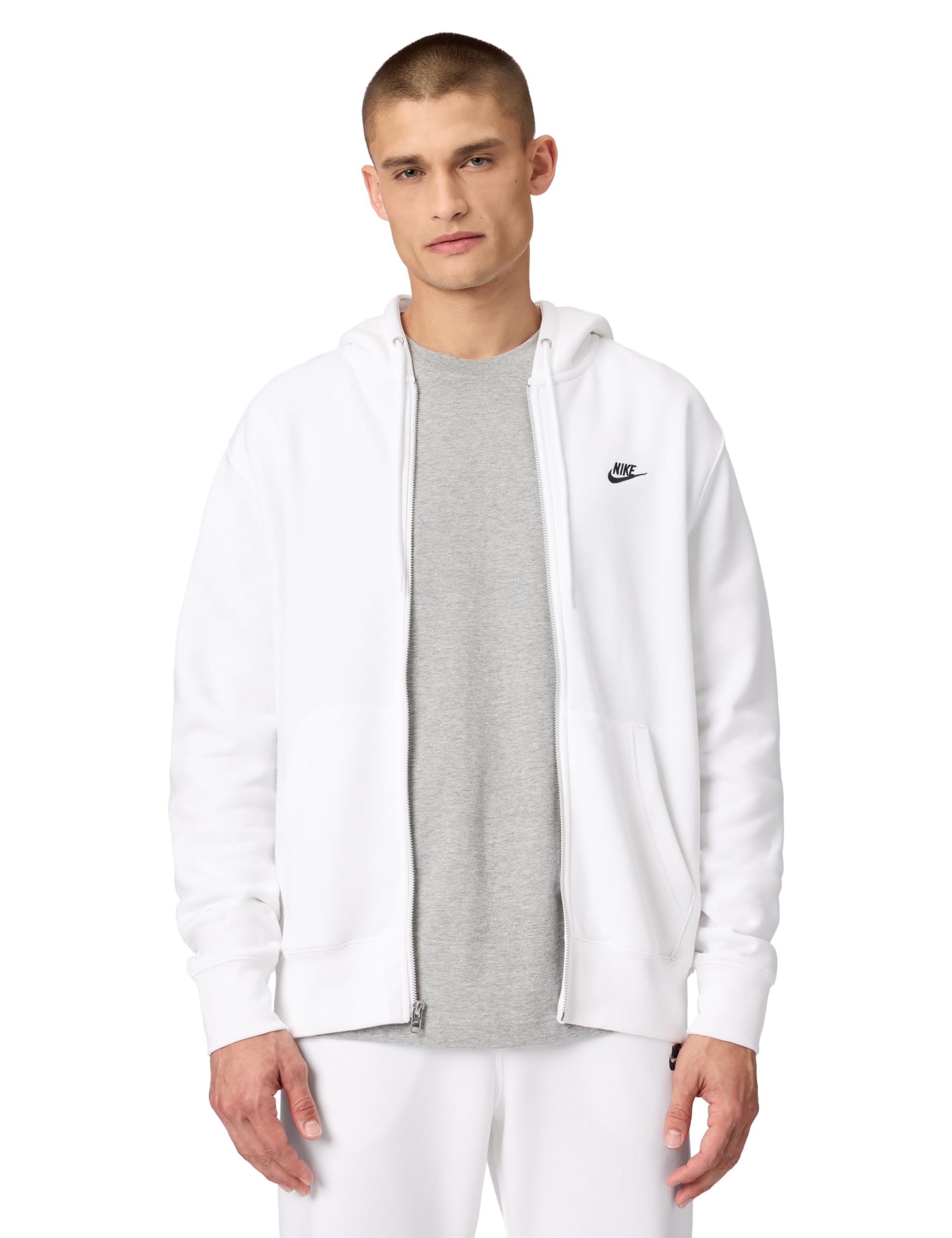 Nike Men's Club Full-Zip Fleece Hoodie, White/White/Black, Small Image