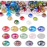 100pcs Glass Faceted European Beads Mixed Color Transparent Rondelle Large Hole Loose Spacer Charm Beads No Metal Core 14x8mm for DIY Bracelet Necklace Jewelry Crafts Making Hole: 5mm