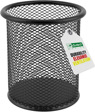 D.RECT Metal Pen Holder Round Wire Mesh Black 85 mm Office Organizer