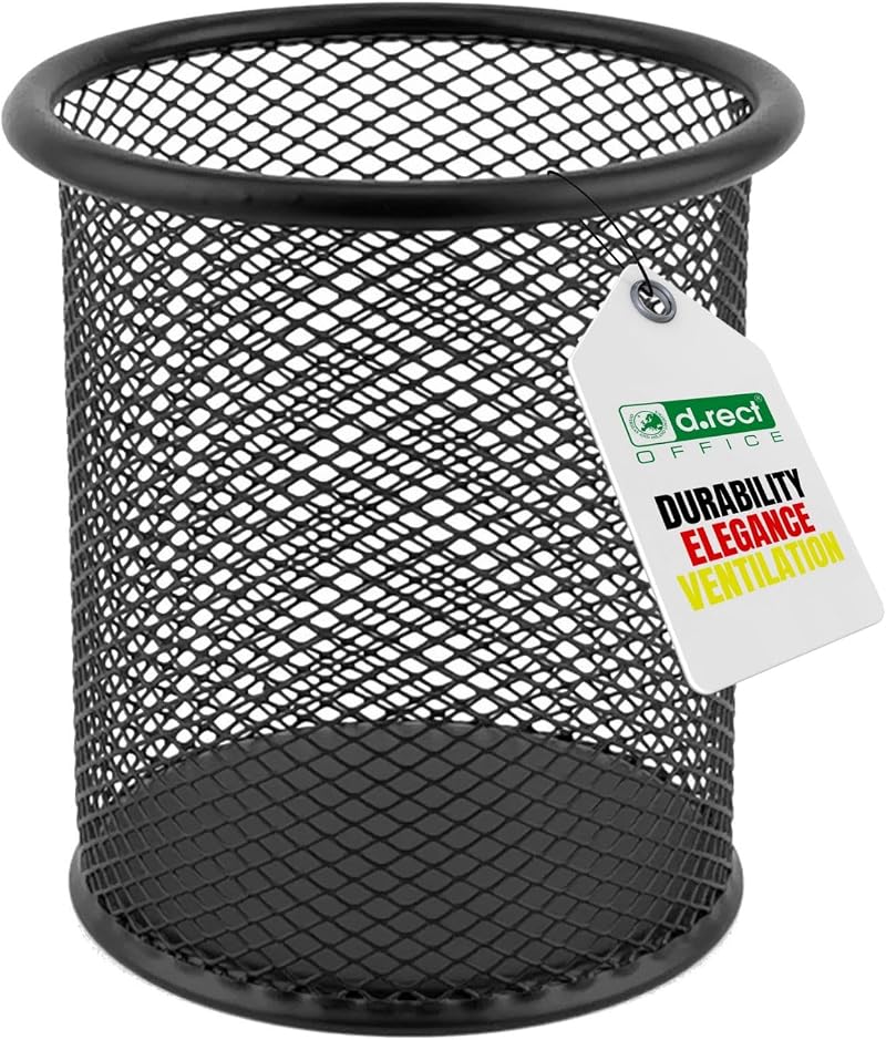 D.RECT Metal Pen Holder Round Wire Mesh Black 85 mm Office Organizer