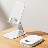 Lamicall Ultra-Thin Cell Phone Stand, Foldable Cellphone Holder for Desk | White Sturdy Desktop Cell Phone Holder for iPhone Duo/18/17/16/15/14/13/12 Pro Max, Thick Case Friendly, Gifts for Men