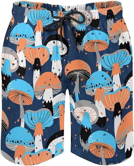 Jreergy Mens Beach Shorts Cute Mushrooms Swim Trunks Quick Dry Swimwear Clothing
