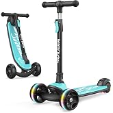 besrey 3 Wheel Scooter for Kids Ages 3-10 with 4 Adjustable Height | LED Light Wheels, Foldable Toddler Scooter, Extra Deck, Lean-to-Steer Design, Sturdy and Safe