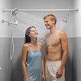 Dual Shower Head for Two People, High Pressure Shower Head with handheld, Tandem Shower Heads for Couples，Adjustable Multi Shower Head System with 3 Spray Settings（Chrome）