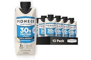 PIONEER PASTURES INC Pioneer Pastures - High Protein A2 Milkshakes - Vanilla - A2 Nutritional Milk, 30g Protein, 2g Sugar, No Sweeteners, No Seed Oils - All-Natural, Breakfast Shake, Meal Replacement, Workout - 11oz, 12 Pack